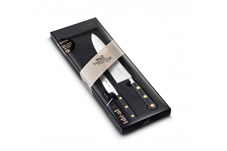 Coffret couteaux SABATIER Id&eacute;al Laiton Office 10cm + Chef 20cm