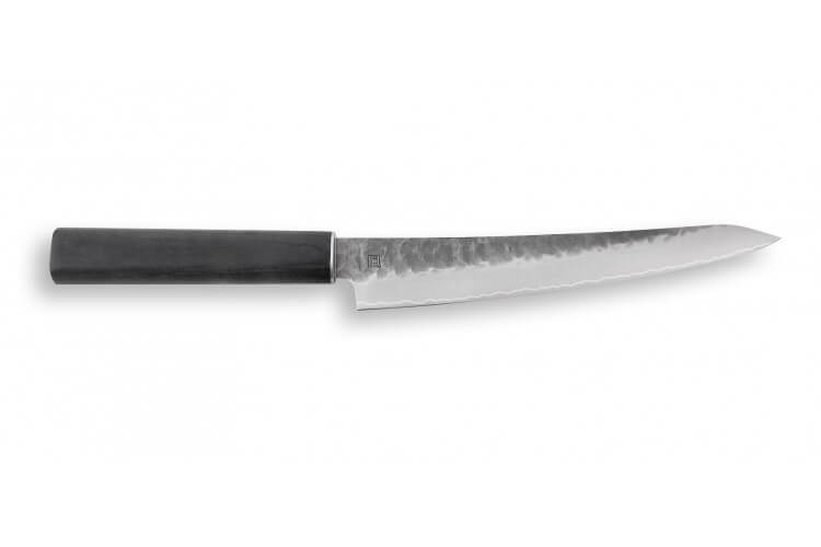 Couteau yanagiba japonais Shizu Hamono Yamato martelé 20cm manche sombre