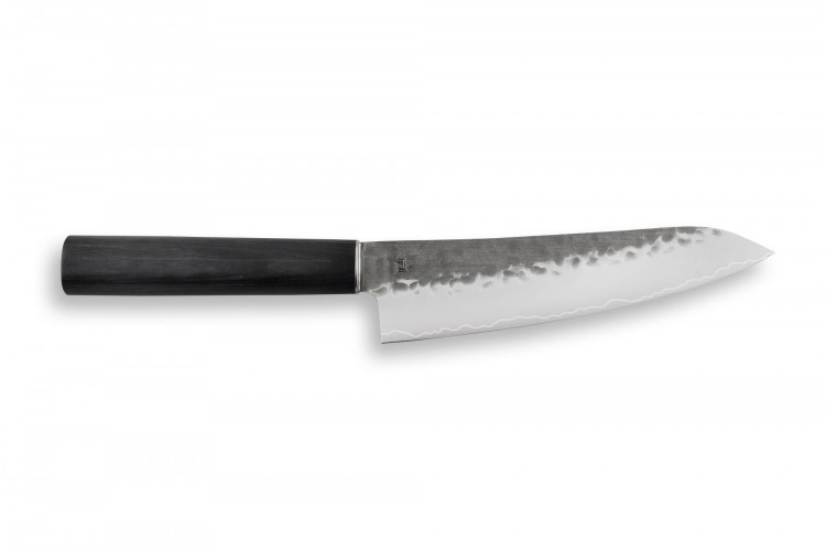 Couteau santoku japonais Shizu Hamono Yamato martel&eacute; 18cm manche sombre