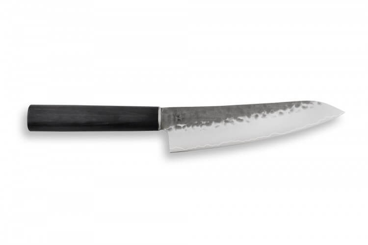Couteau santoku japonais Shizu Hamono Yamato martelé 18cm manche sombre