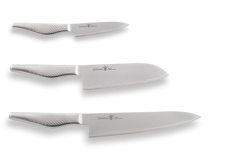 Coffret 3 couteaux japonais Shizu Hamono Kyo San Mai tout acier