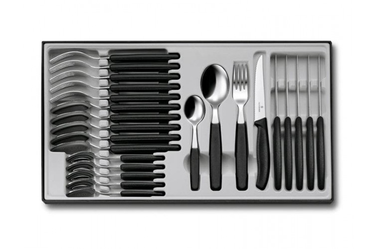M&eacute;nag&egrave;re 24 pi&egrave;ces Swissclassic Victorinox acier inox 18/10 manche polypropyl&egrave;ne noir
