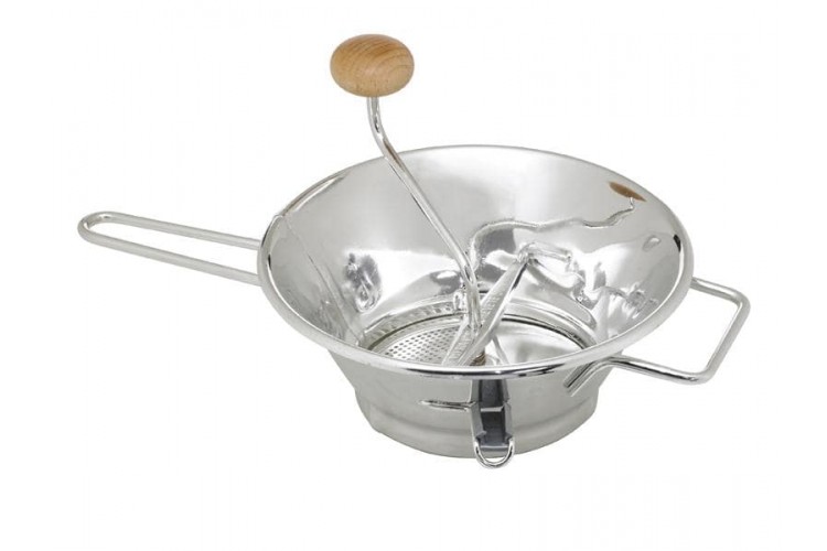 Passe-l&eacute;gumes 24cm acier inox + bouton en bois