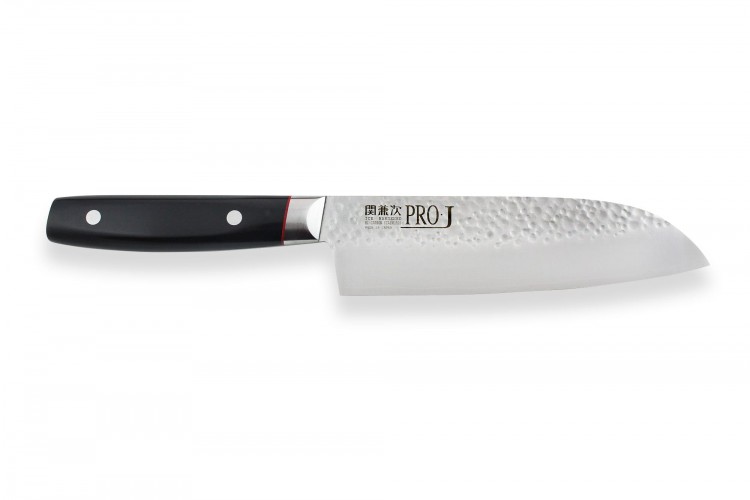Couteau santoku japonais Kanetsugu Pro-J lame martel&eacute;e San Mai 17cm