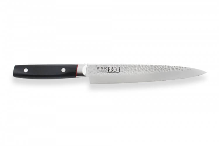 Couteau à trancher japonais Kanetsugu Pro-J lame martelée San Mai 21cm