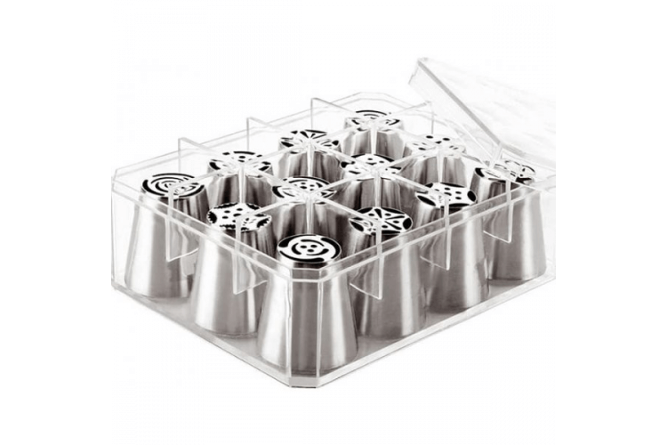 Boite de 12 douilles tout inox assorties décors fleurs