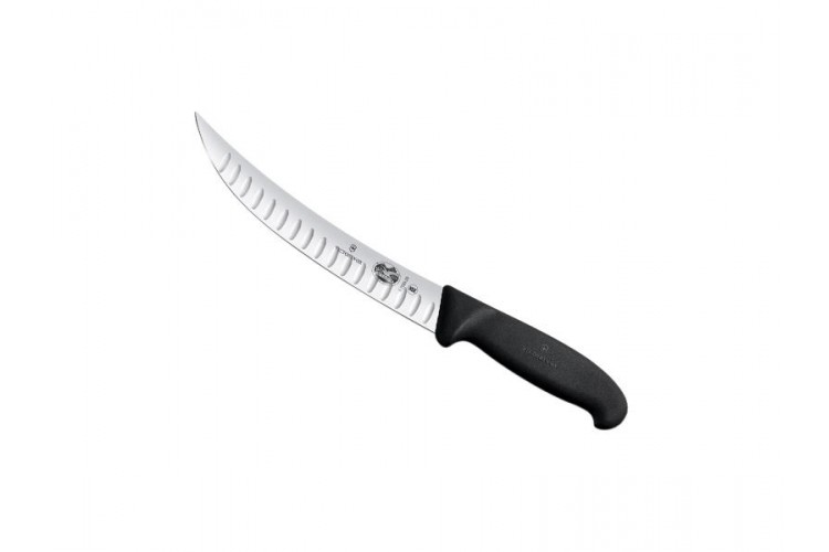 Couteau &agrave; abattre/boucher Victorinox Fibrox lame alv&eacute;ol&eacute;e dos renvers&eacute; &eacute;troite