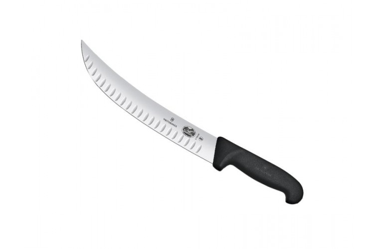 Couteau &agrave; abattre/boucher Victorinox Fibrox lame alv&eacute;ol&eacute;e dos renvers&eacute;