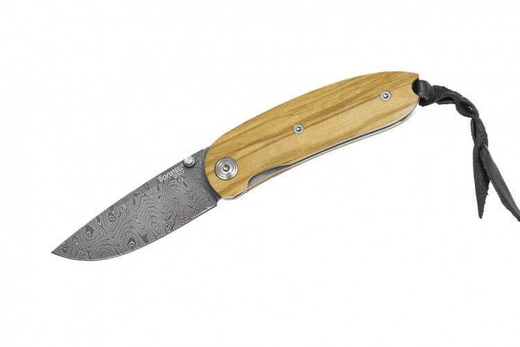 Couteau pliant LionSteel Mini acier damas manche olivier 8cm