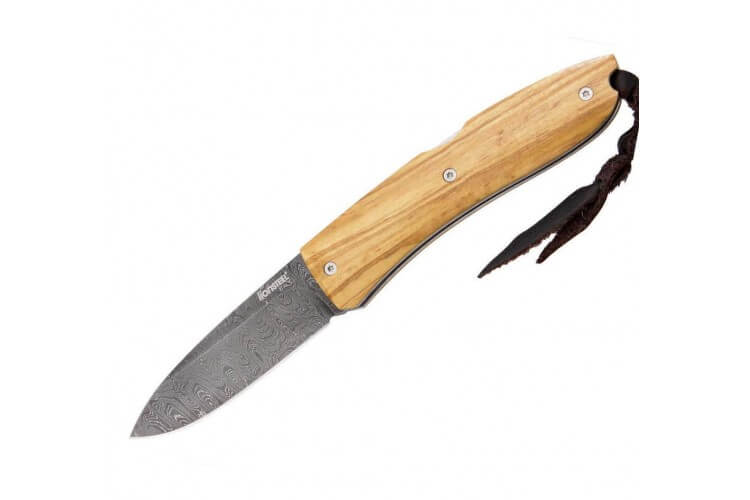 Couteau pliant LionSteel Opera acier damas manche 10cm + lacet