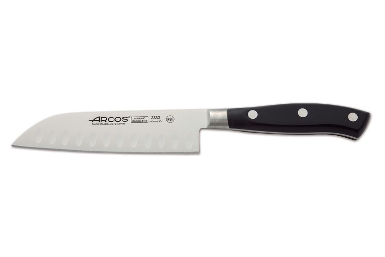 Couteau Santoku alv&eacute;ol&eacute; Riviera Arcos forg&eacute; lame 14cm
