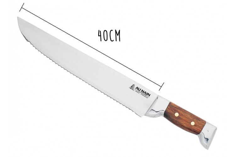 Couteau à thon Au Nain 2 mitres inox lame à dents manche kotibé