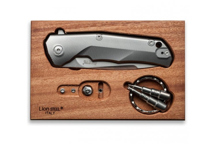 Couteau pliant LionSteel Tre manche 10cm + coffret bois