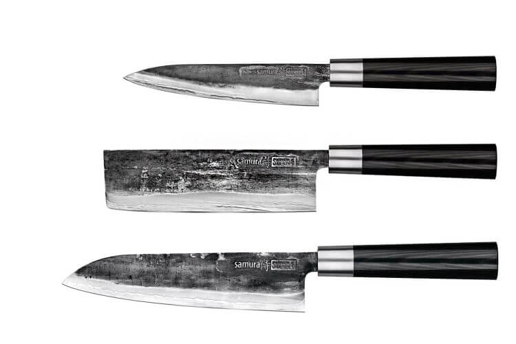 Coffret 3 couteaux Samura Super 5 damas : universel + santoku + nakiri