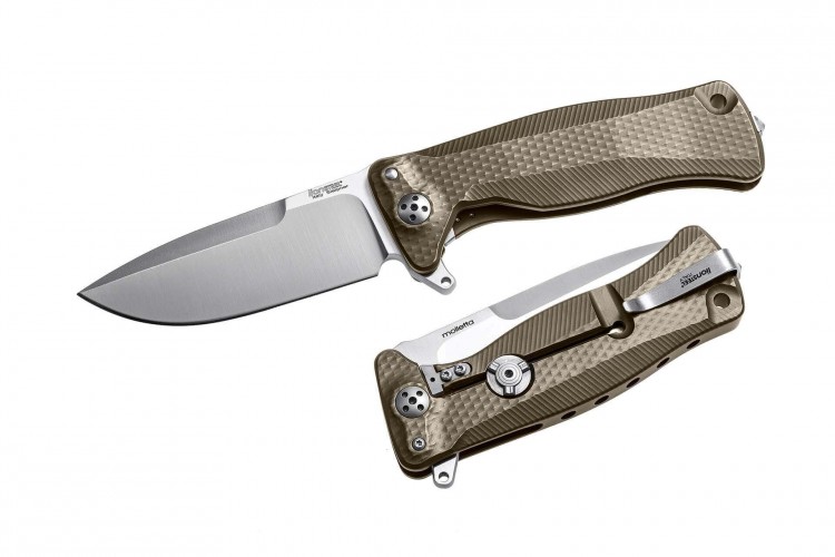 Couteau pliant LionSteel SR11 manche titanium 12cm pic brise-vitre + &eacute;tui cuir