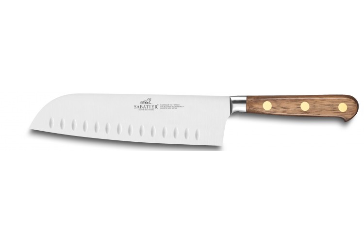 Couteau santoku forg&eacute; Sabatier Perigord lame 20cm manche en noyer