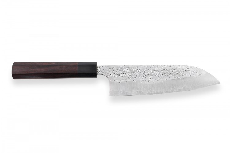 Couteau santoku japonais artisanal martel&eacute; Yu Kurosaki Shizuku 16.5cm acier SG2