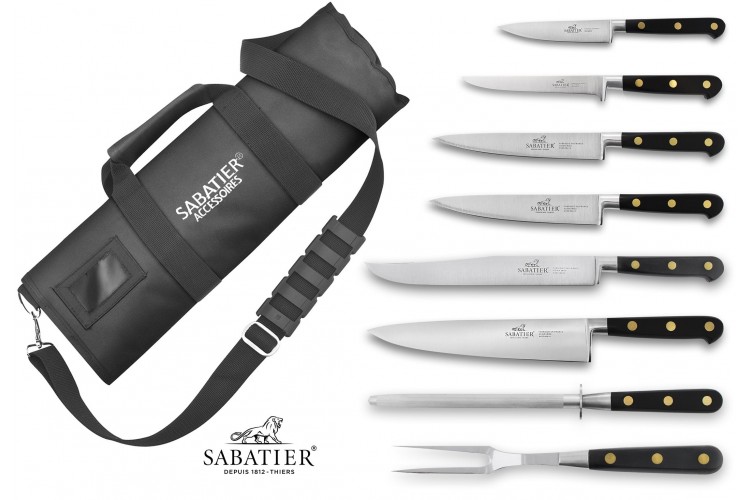 Mallette cuisinier Sabatier Chef 6 couteaux fabrication fran&ccedil;aise + 1 fourchette + 1 fusil