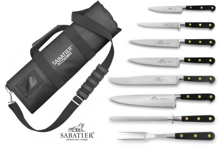 Mallette cuisinier Sabatier Chef 6 couteaux fabrication française + 1 fourchette + 1 fusil