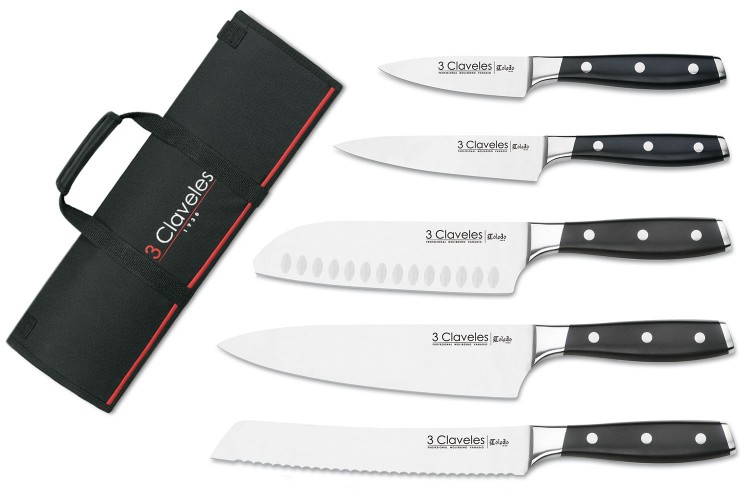 Mallette du cuisinier 5 couteaux forg&eacute;s professionnels 3 Claveles Toledo