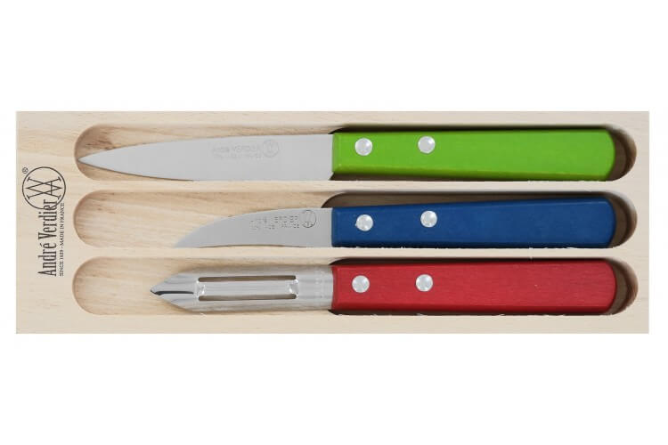 Coffret 3 couteaux à légumes André Verdier éplucheur + bec d'oiseau + office