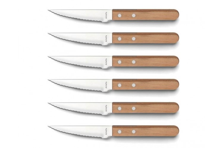 Coffret 6 couteaux Pizza Bois Amefa inox et bois de pakka
