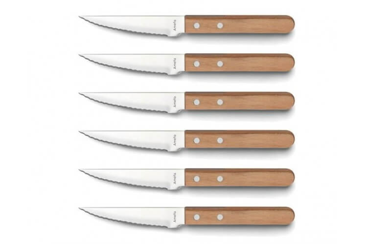 Coffret 6 couteaux Pizza Bois Amefa inox et bois de pakka