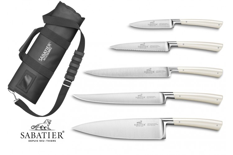 Mallette cuisinier Sabatier Edonist Perle 5 couteaux fabrication fran&ccedil;aise