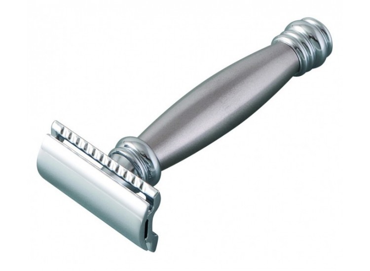 Rasoir suret&eacute; MERKUR Solingen lourd chrom&eacute; manche inox
