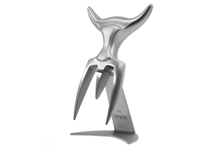 Fourchette &agrave; viande Tridens acier inox bross&eacute; + socle tout inox