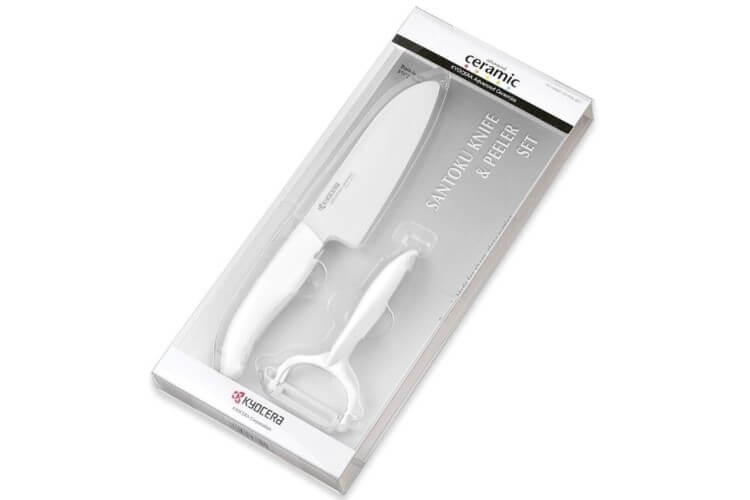 Coffret Gen KYOCERA santoku 14cm + éplucheur manches blancs