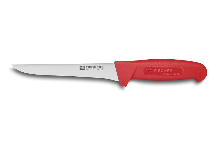 Couteau &agrave; d&eacute;sosser professionnel Fischer HACCP lame droite 17cm manche rouge