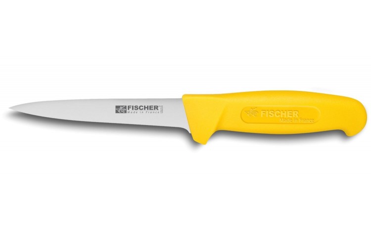 Couteau &agrave; d&eacute;sosser professionnel Fischer HACCP lame us&eacute;e 14cm manche jaune