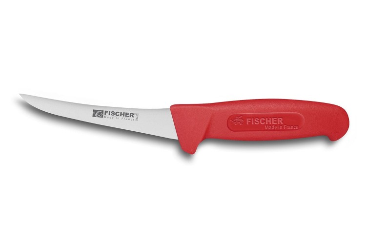 Couteau &agrave; d&eacute;sosser professionnel Fischer HACCP lame courb&eacute;e 13cm manche rouge