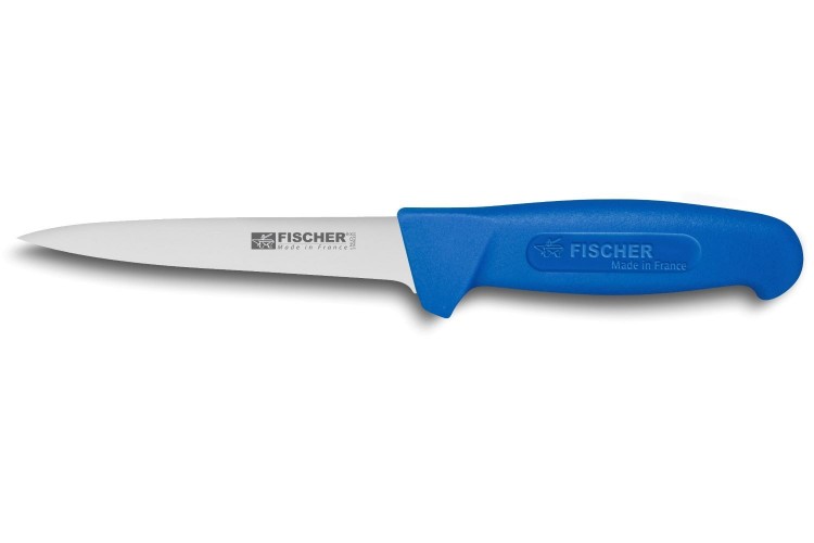 Couteau &agrave; d&eacute;sosser professionnel Fischer HACCP lame us&eacute;e 14cm manche bleu