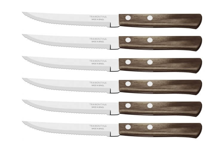Set de 6 couteaux à steak Tramontina lame crantée 11cm manche marron