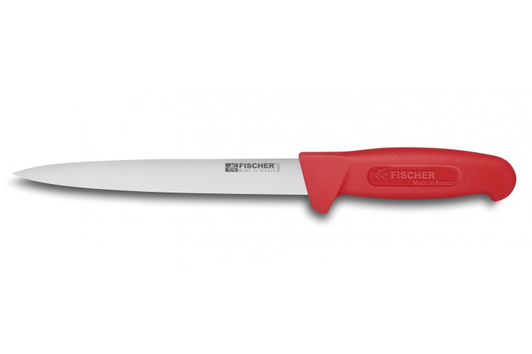 Couteau &agrave; d&eacute;nerver flexible 20cm manche rouge Bargoin