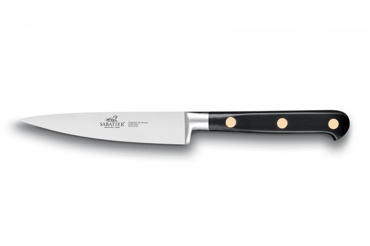 Couteau d'office droit Lion Sabatier Chef lame 10cm manche en polyac&eacute;tal noir