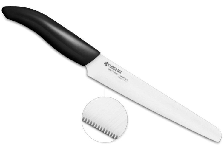 Couteau &agrave; trancher micro dent&eacute; Gen Kyocera lame c&eacute;ramique 18cm 