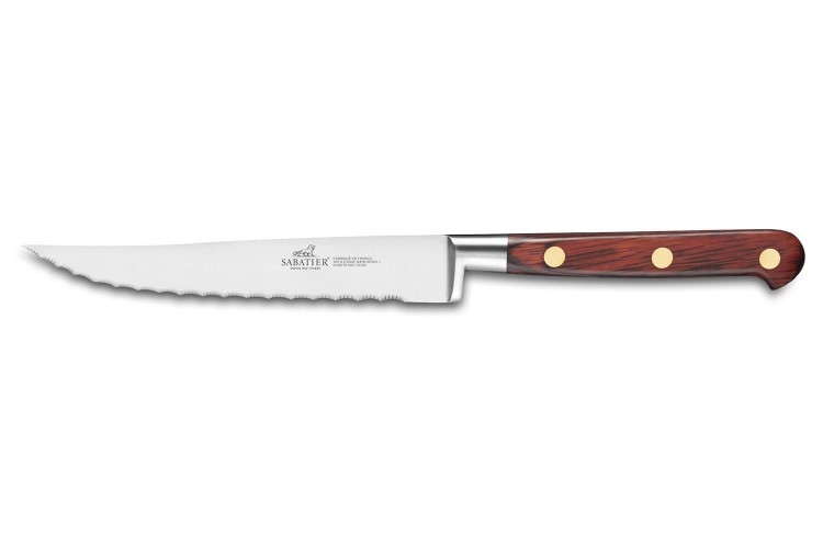 Couteau &agrave; steak micro-dent&eacute; SABATIER Saveur 100% forg&eacute; 13cm rivets laiton