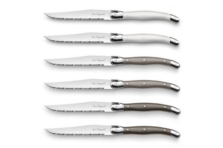 Coffret 6 couteaux &agrave; steak dentel&eacute;s Lou Laguiole Tradition manches 3 coloris