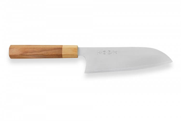 Couteau santoku japonais artisanal Makoto Kurosaki Sakura acier SG2 16.5cm