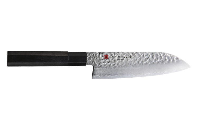 Couteau santoku japonais Kasumi Kuro 16.5cm martel&eacute; damas 32 couches