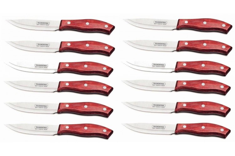 Set de 12 couteaux &agrave; steak 13cm Tramontina Jumbo manche rouge