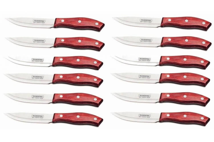Set de 12 couteaux à steak 13cm Tramontina Jumbo manche rouge