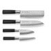Coffret 4 couteaux japonais Nagekomi lame martelée : Nakiri + Santoku + Deba + Office