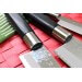 Coffret 2 couteaux japonais Nagekomi lame martelée : sashimi + nakiri + santoku