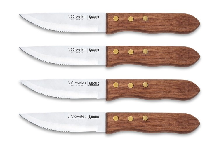 Set de 4 couteaux &agrave; steak 3 Claveles Angus 12cm acier inox manche fr&ecirc;ne