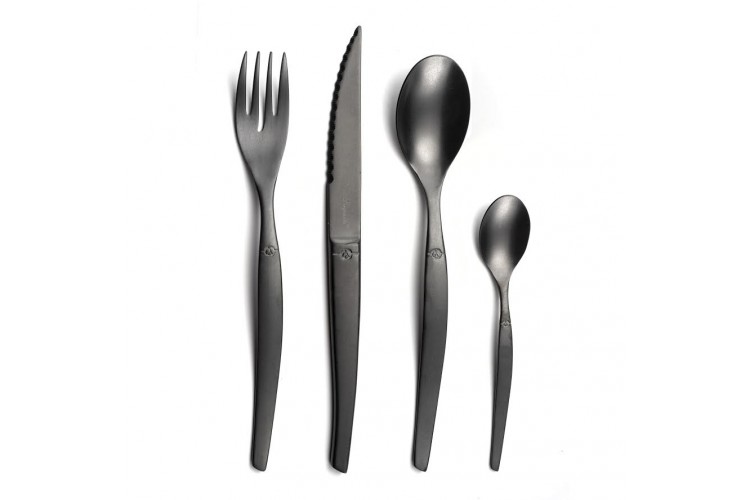 M&eacute;nag&egrave;re 16 couverts de table Lou Laguiole Jet inox noir mat