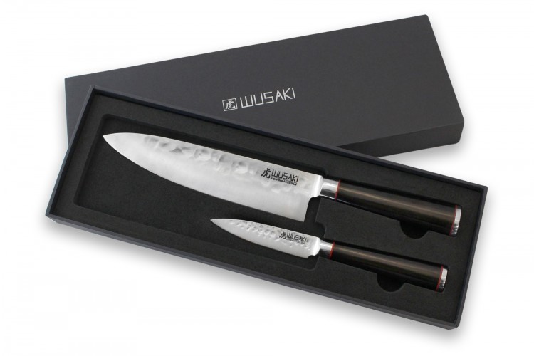 Coffret 2 couteaux Wusaki Ebony AUS8 &eacute;b&egrave;ne Chef + Office